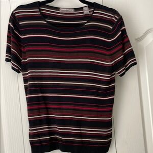 Valerie Stevens Black and Red striped 100% Silk Short Sleeve
